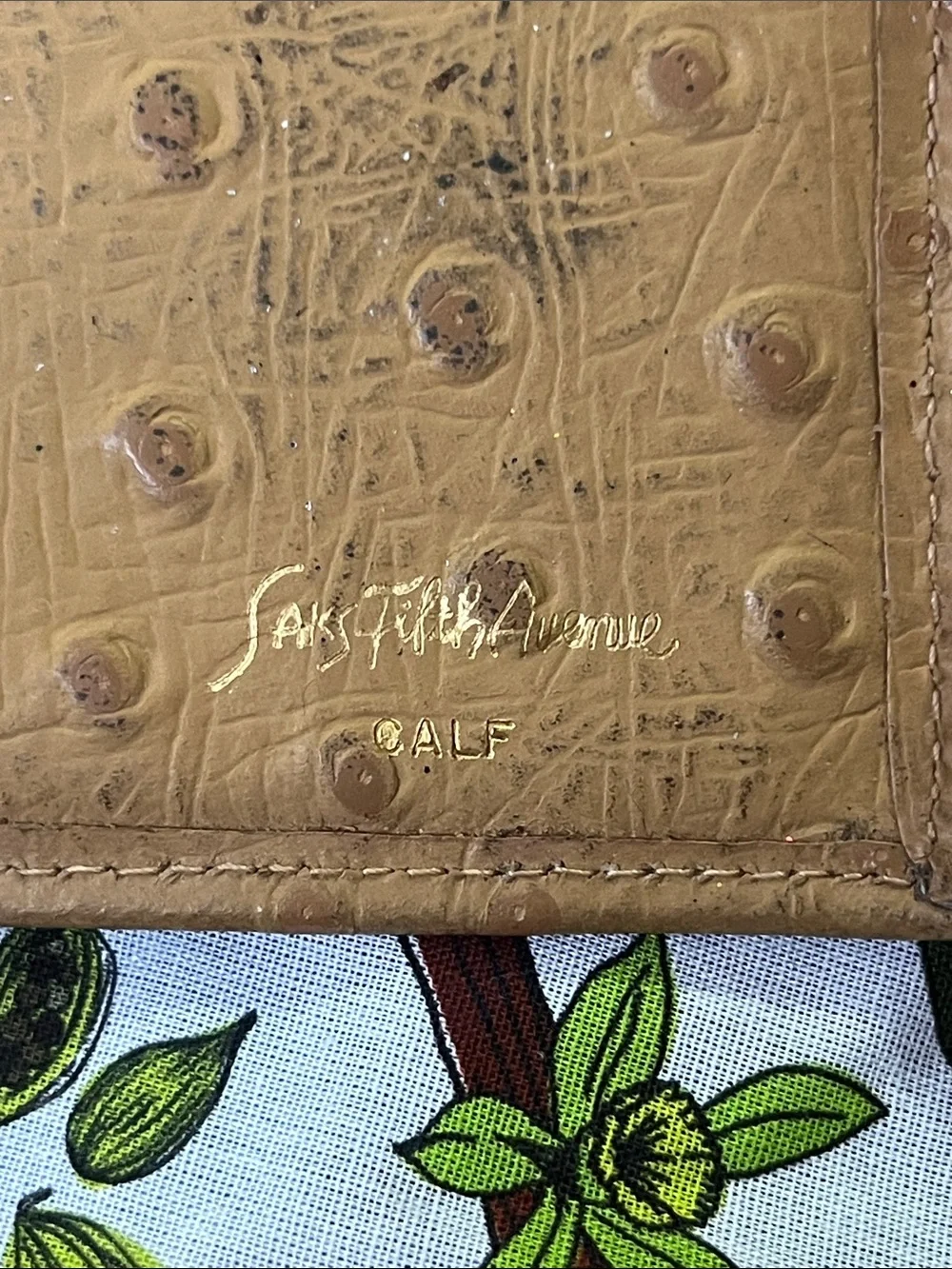 Saks Fifth Avenue Tan Faux-Ostrich Key & Card Wallet